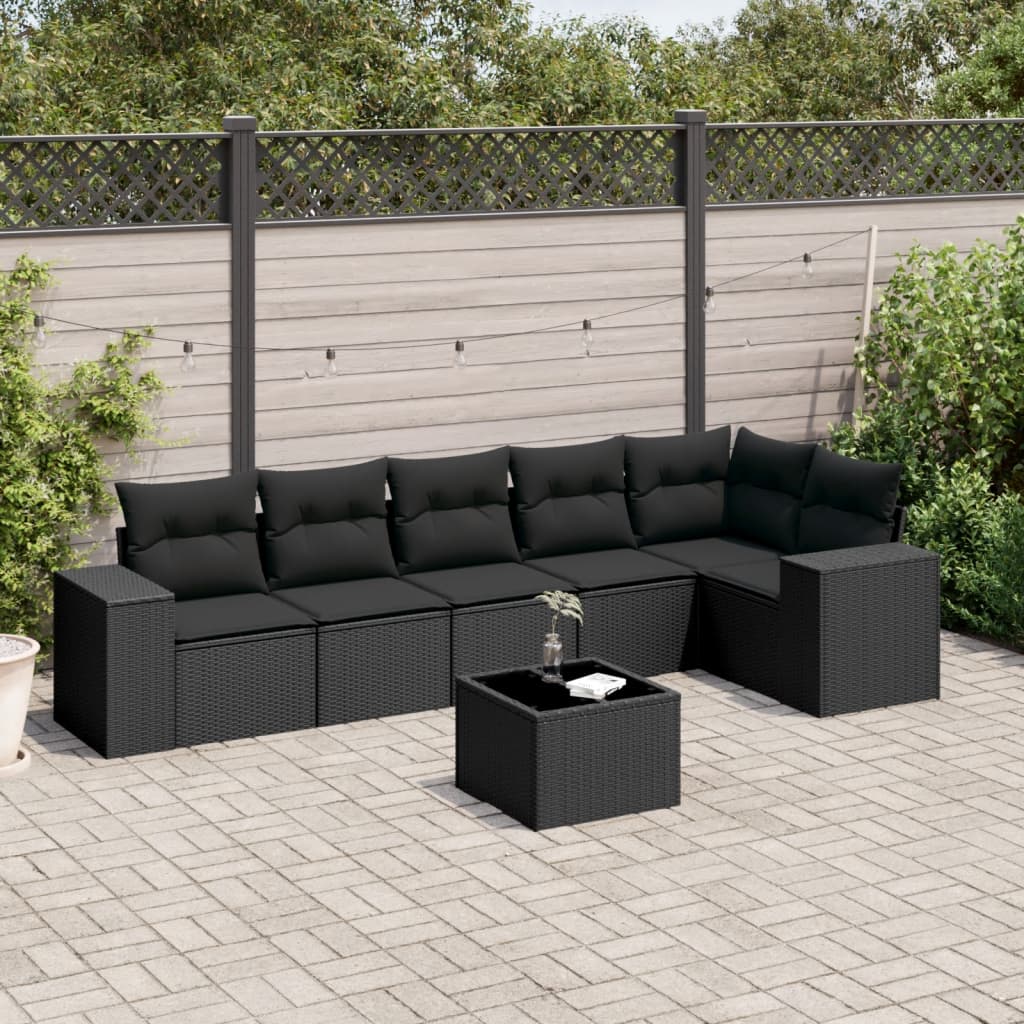 7-delige Loungeset met kussens poly rattan zwart is nu te koop bij PeponiXL, paradijselijk wonen!