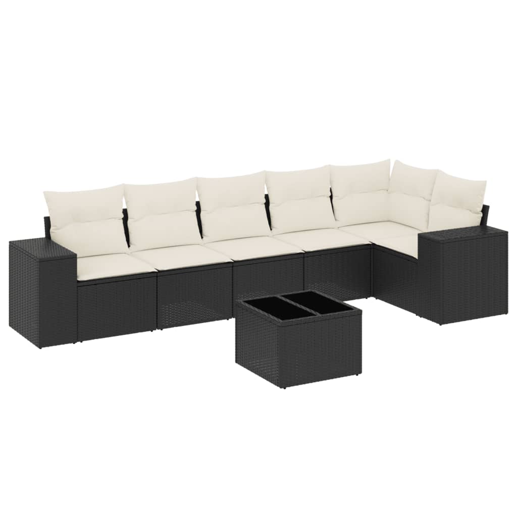 7-delige Loungeset met kussens poly rattan zwart is nu te koop bij PeponiXL, paradijselijk wonen!