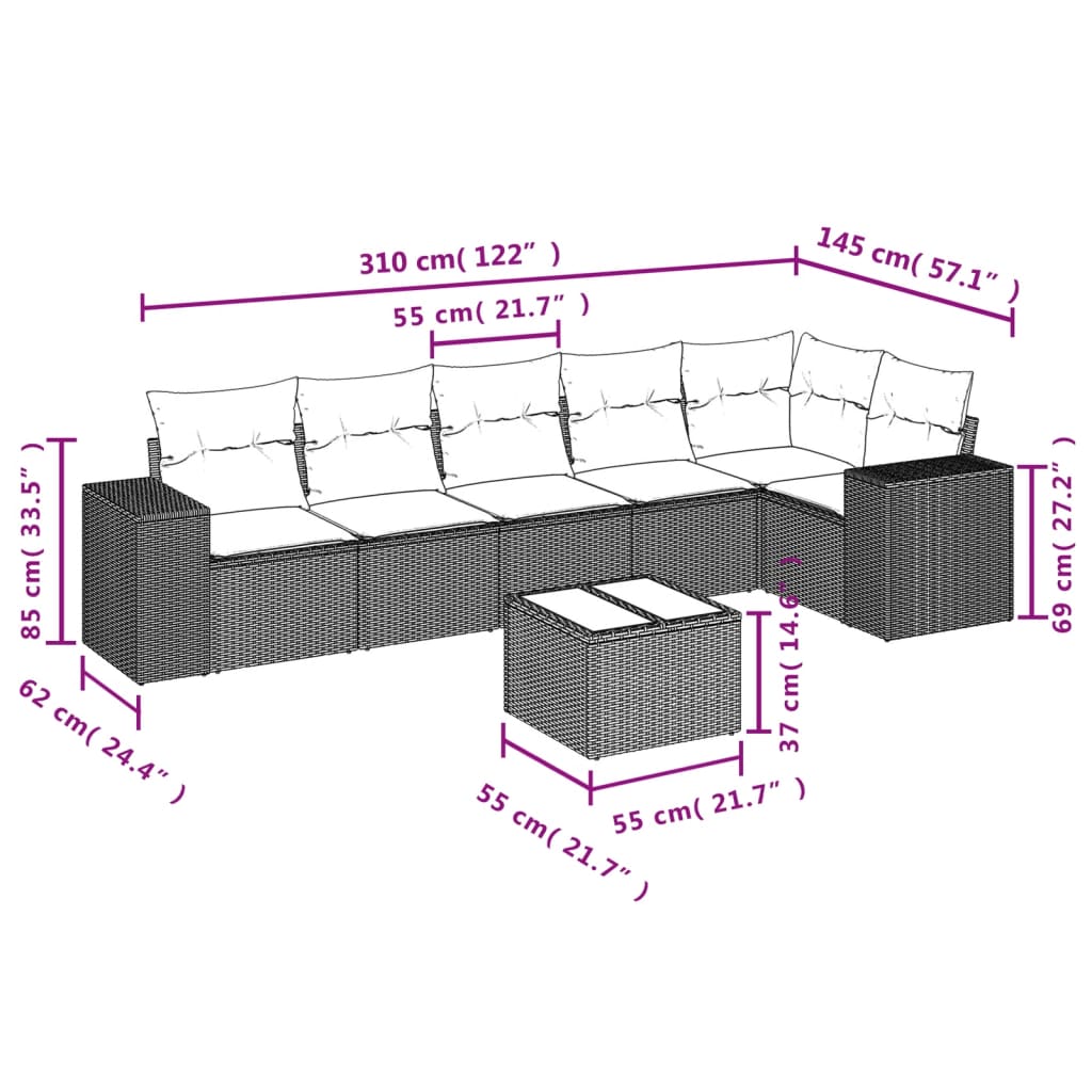 7-delige Loungeset met kussens poly rattan zwart is nu te koop bij PeponiXL, paradijselijk wonen!
