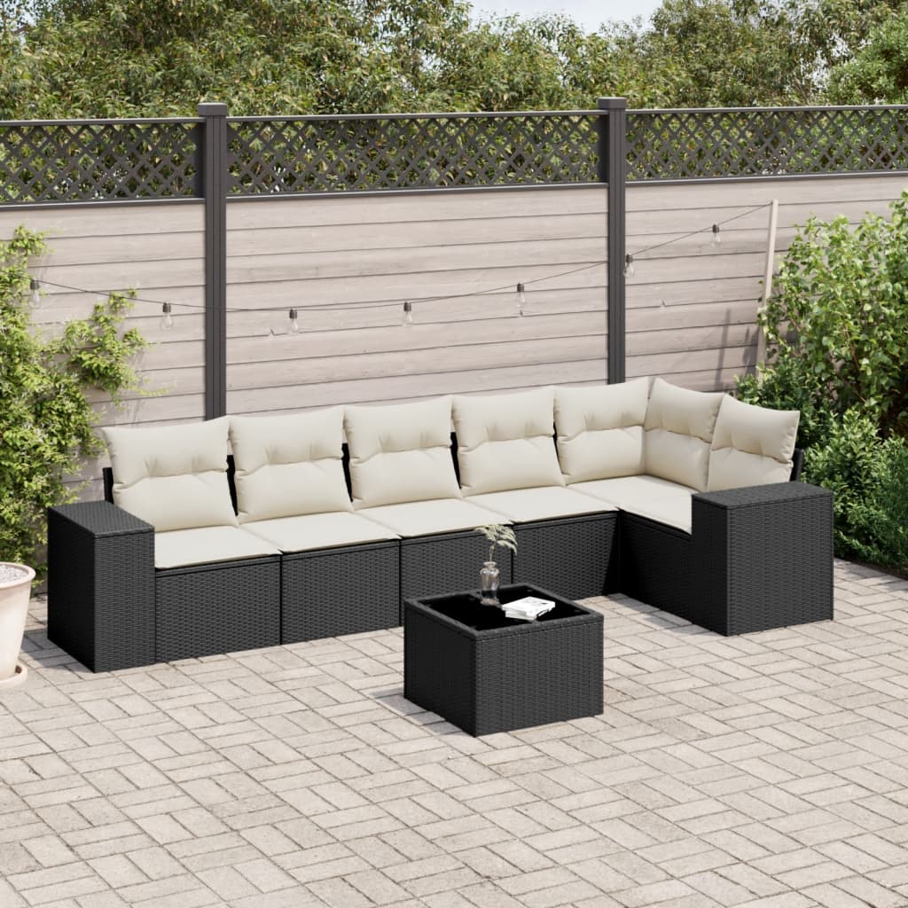 7-delige Loungeset met kussens poly rattan zwart is nu te koop bij PeponiXL, paradijselijk wonen!