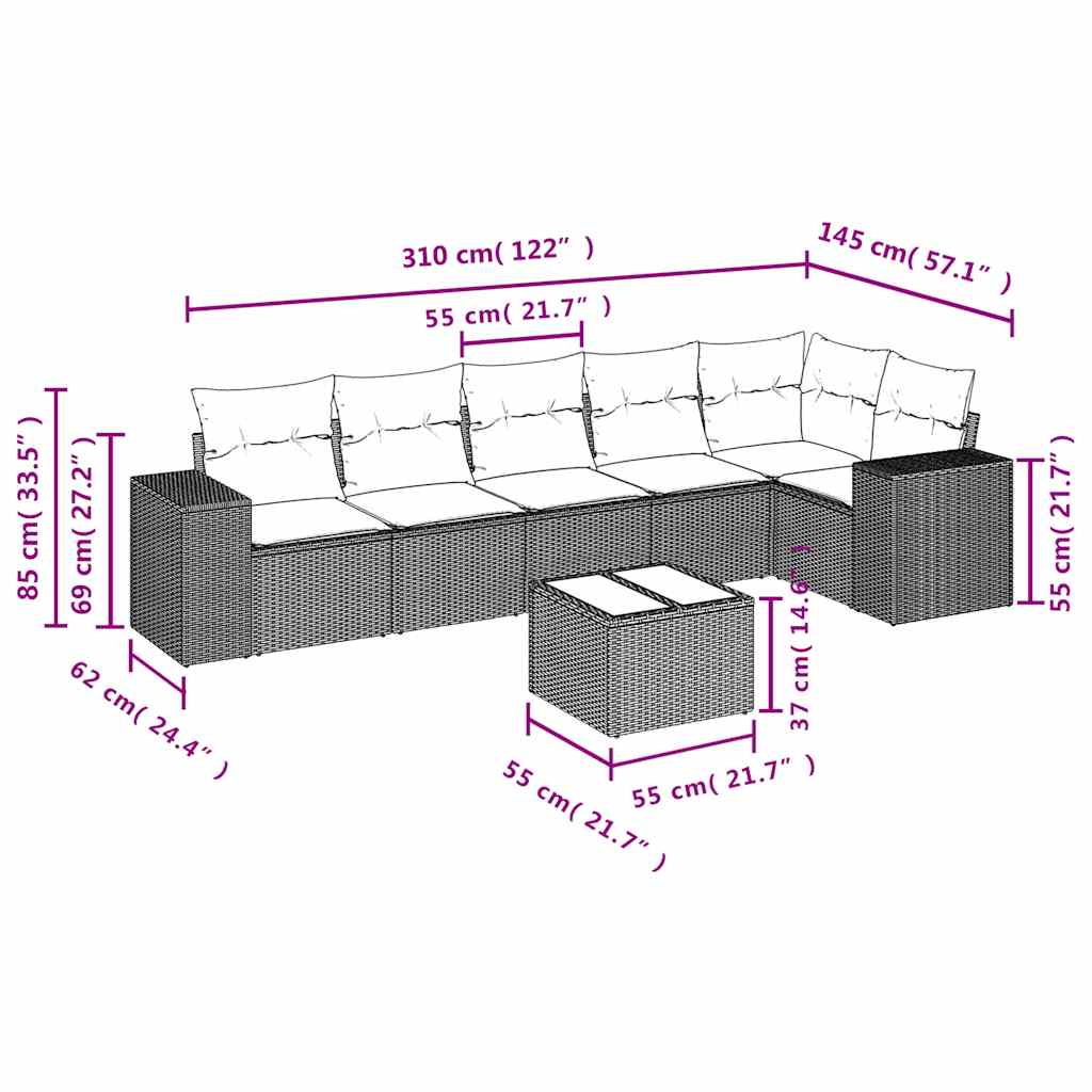 7-delige tuinbankset met kussens van zwart polyrotan is nu te koop bij PeponiXL, paradijselijk wonen!