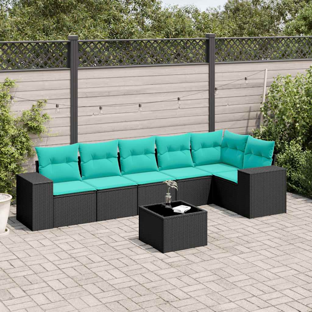 7-delige tuinbankset met kussens van zwart polyrotan is nu te koop bij PeponiXL, paradijselijk wonen!