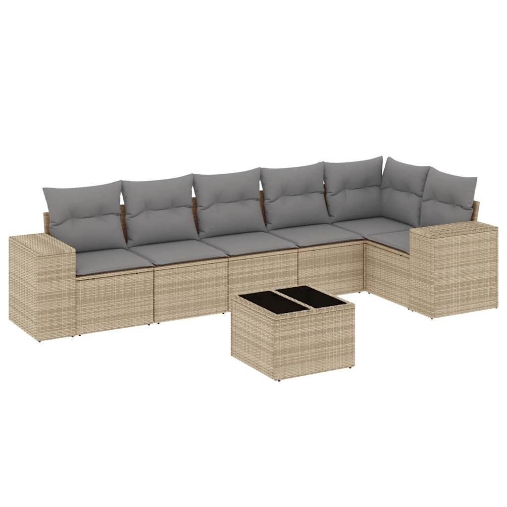 7-delige Loungeset met kussens poly rattan beige is nu te koop bij PeponiXL, paradijselijk wonen!