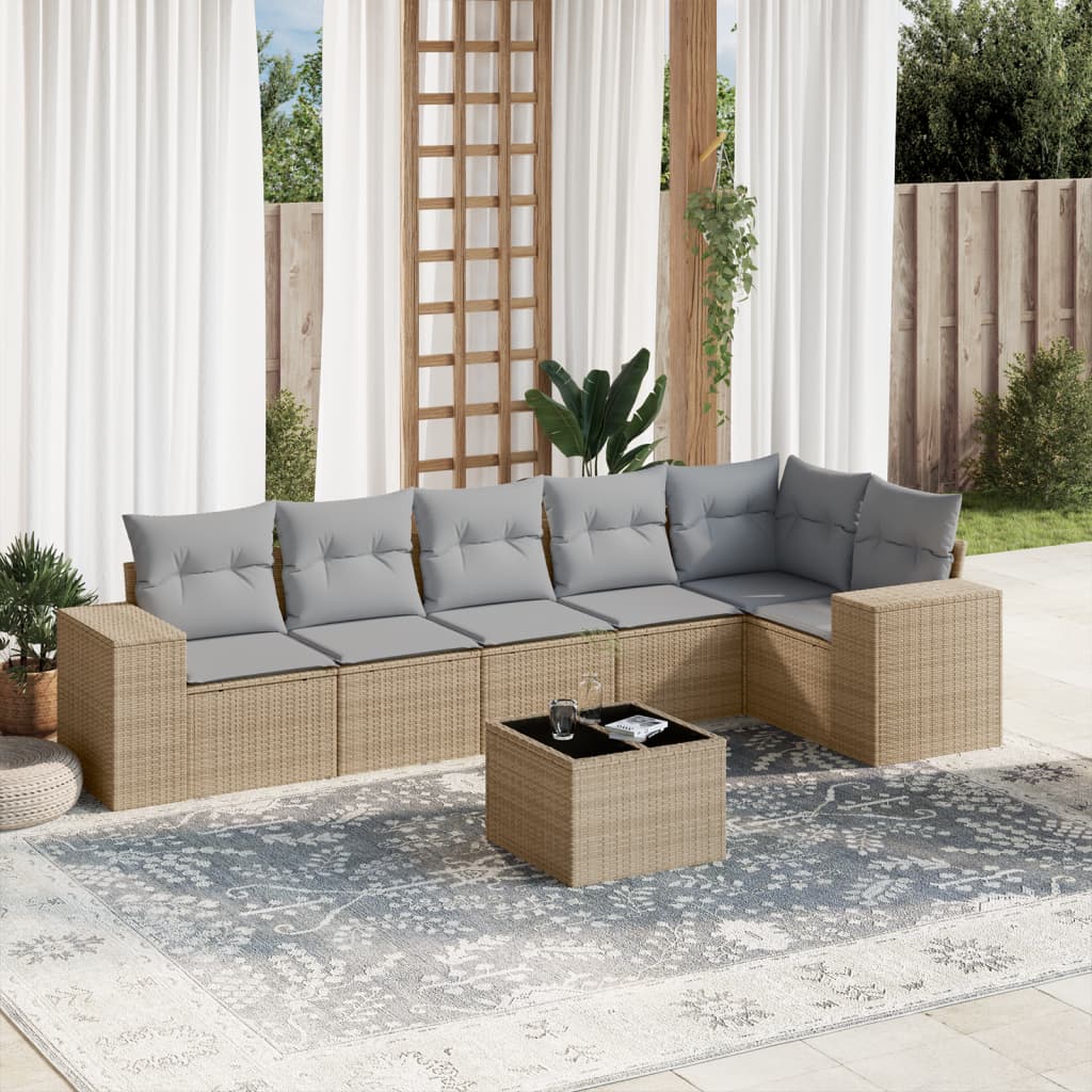 7-delige Loungeset met kussens poly rattan beige is nu te koop bij PeponiXL, paradijselijk wonen!