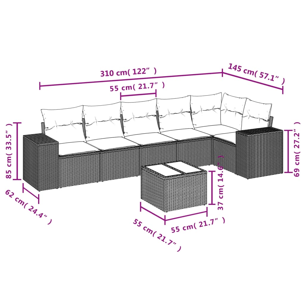 7-delige Loungeset met kussens poly rattan grijs is nu te koop bij PeponiXL, paradijselijk wonen!