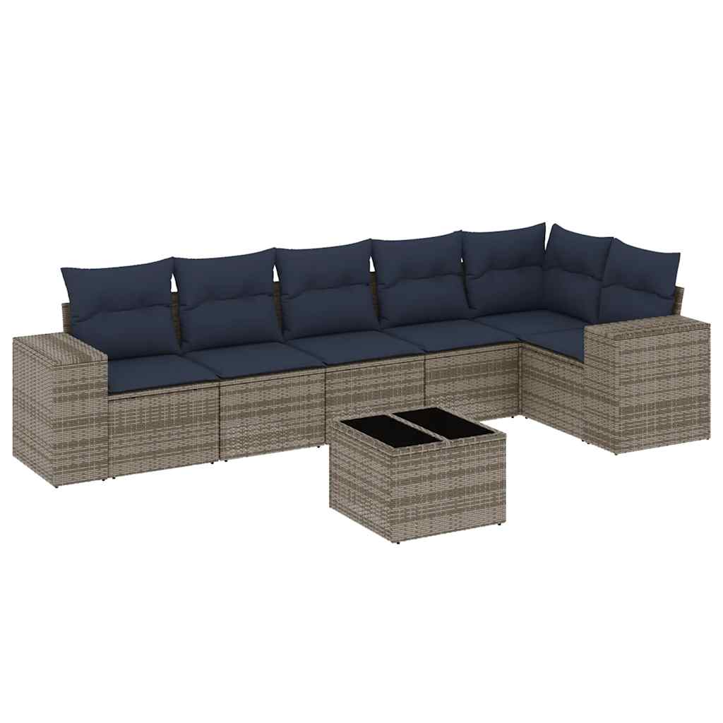 7-delige tuinbankset met kussens, grijs polyrotan is nu te koop bij PeponiXL, paradijselijk wonen!