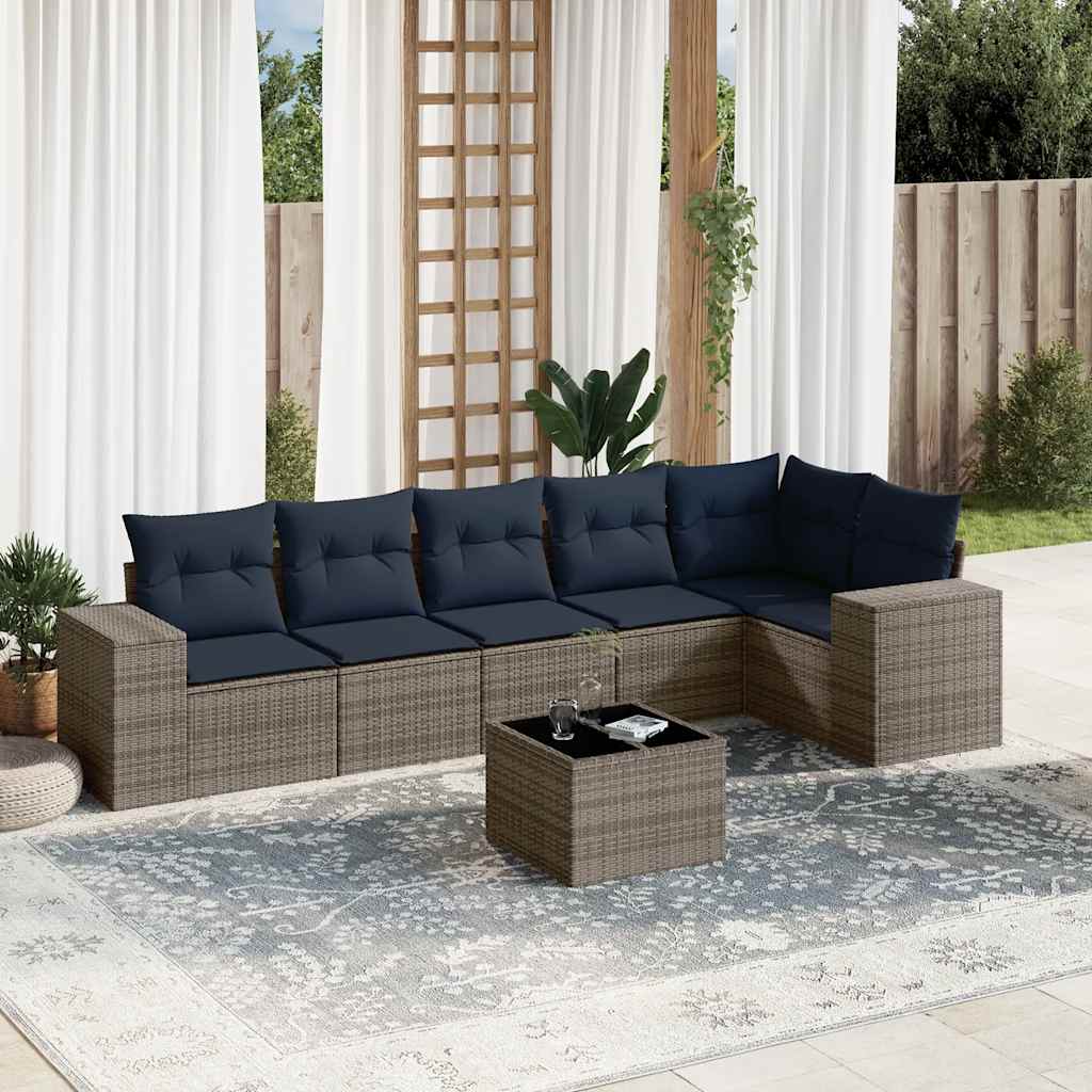 7-delige tuinbankset met kussens, grijs polyrotan is nu te koop bij PeponiXL, paradijselijk wonen!