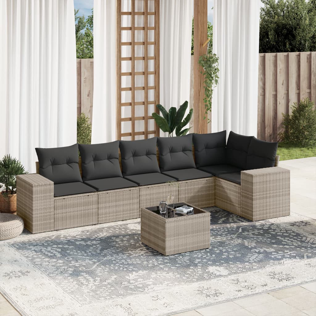 7-delige Loungeset met kussens poly rattan lichtgrijs is nu te koop bij PeponiXL, paradijselijk wonen!