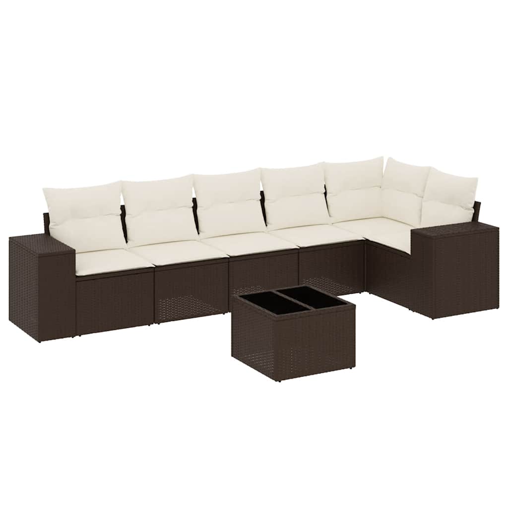 7-delige Loungeset met kussens poly rattan bruin is nu te koop bij PeponiXL, paradijselijk wonen!