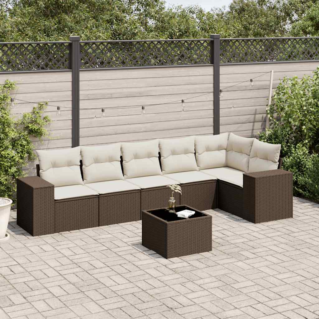 7-delige Loungeset met kussens poly rattan bruin is nu te koop bij PeponiXL, paradijselijk wonen!
