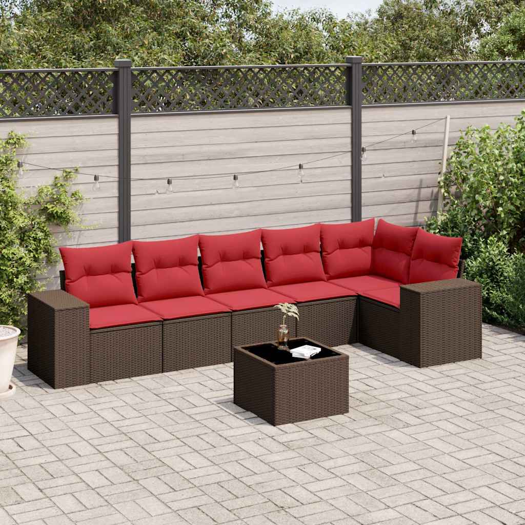 7-delige tuinbankset met kussens, bruin polyrotan is nu te koop bij PeponiXL, paradijselijk wonen!