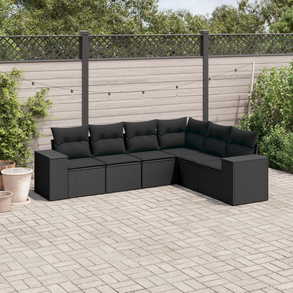 6-delige Loungeset met kussens poly rattan zwart is nu te koop bij PeponiXL, paradijselijk wonen!