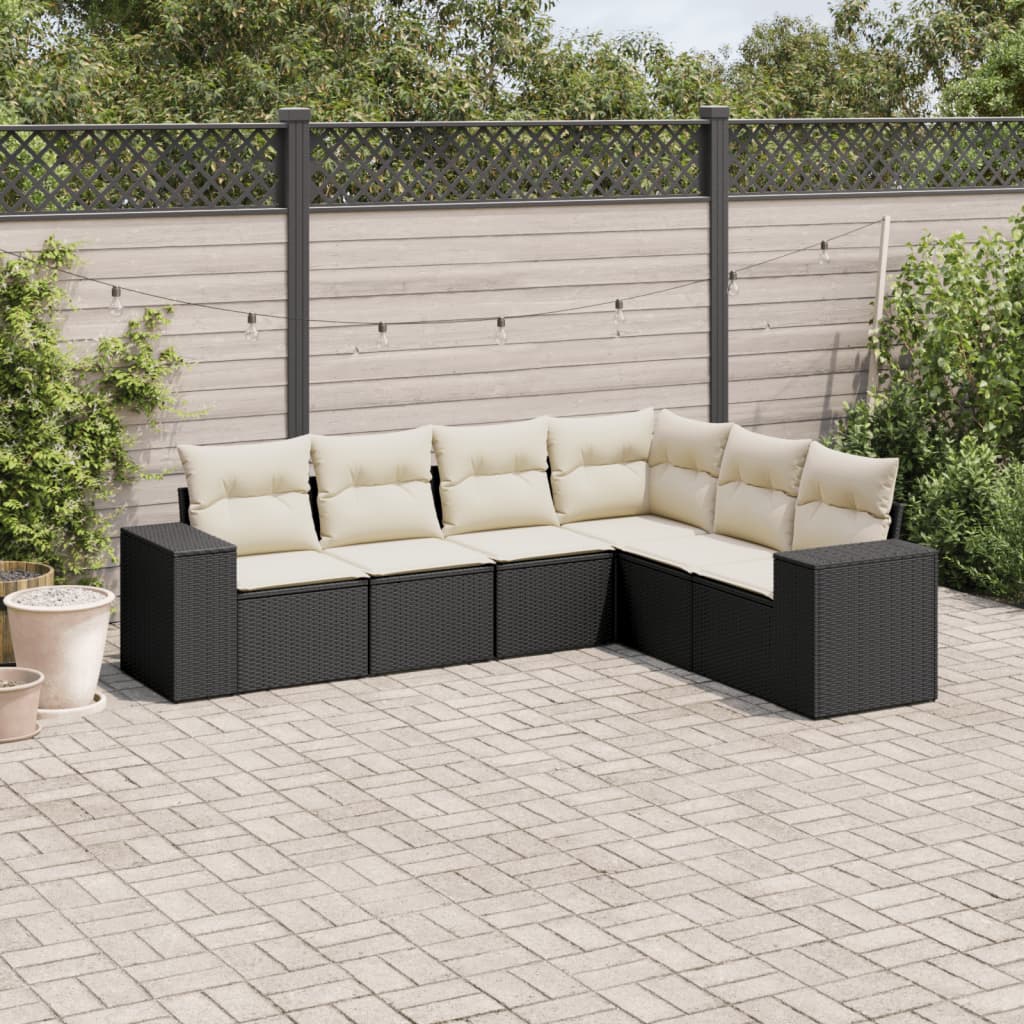 6-delige Loungeset met kussens poly rattan zwart is nu te koop bij PeponiXL, paradijselijk wonen!