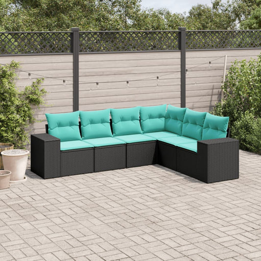 6-delige tuinbankset met kussens van zwart polyrotan is nu te koop bij PeponiXL, paradijselijk wonen!