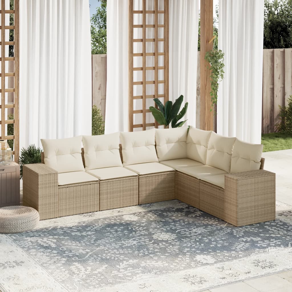 6-delige Loungeset met kussens poly rattan beige is nu te koop bij PeponiXL, paradijselijk wonen!