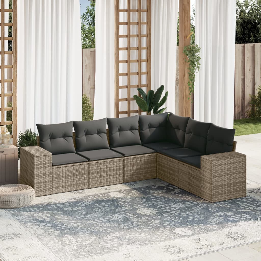 6-delige Loungeset met kussens poly rattan grijs is nu te koop bij PeponiXL, paradijselijk wonen!