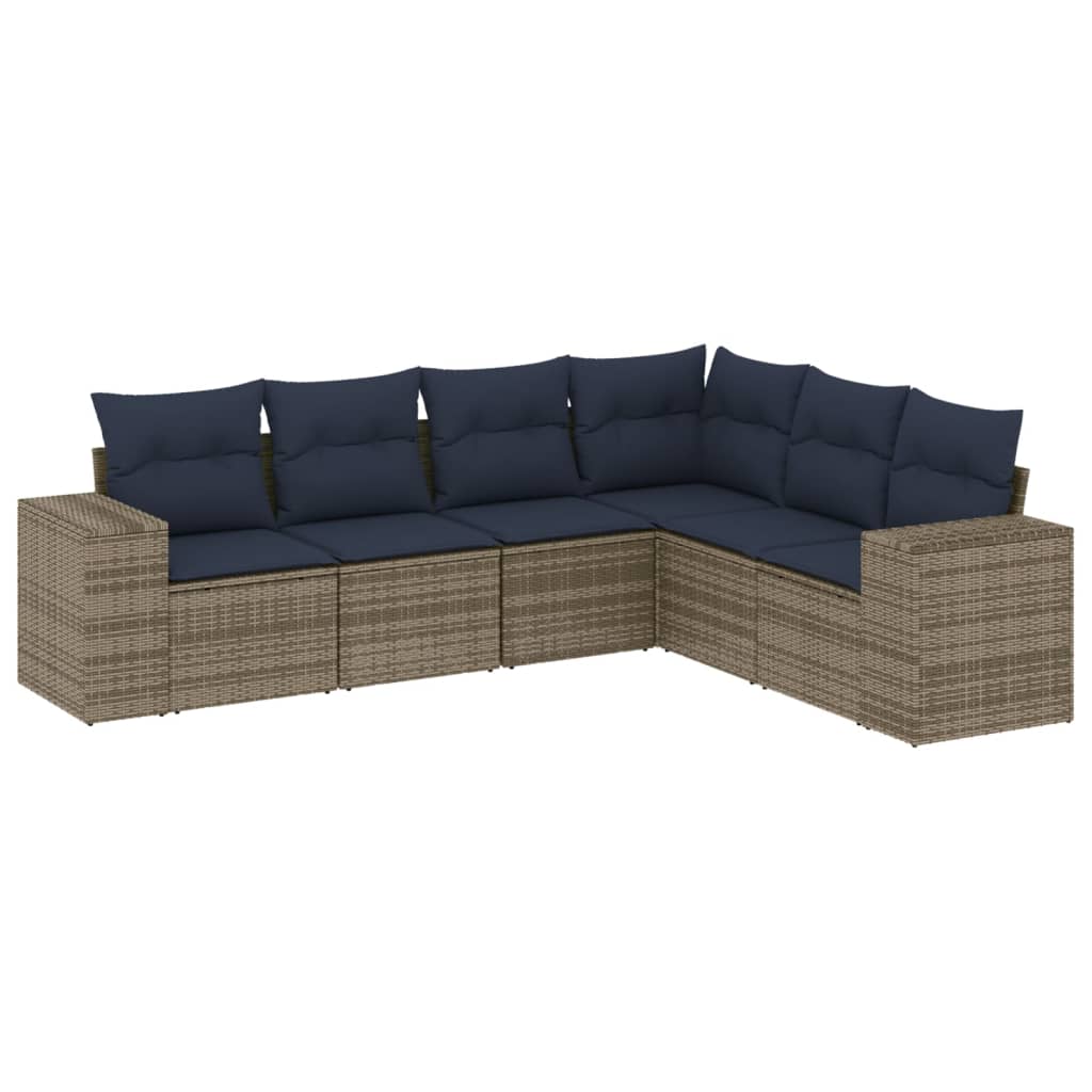 6-delige tuinbankset met kussens, grijs polyrotan is nu te koop bij PeponiXL, paradijselijk wonen!