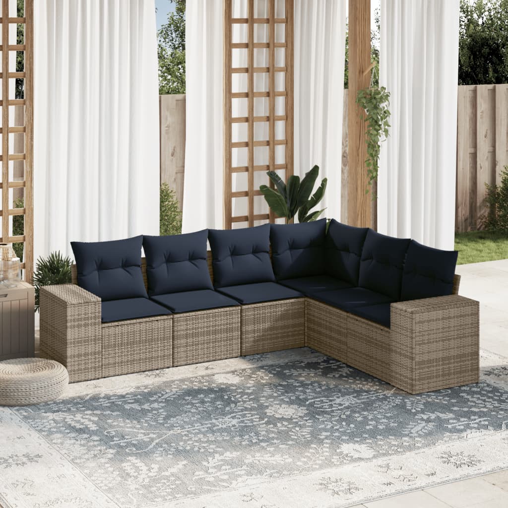 6-delige tuinbankset met kussens, grijs polyrotan is nu te koop bij PeponiXL, paradijselijk wonen!