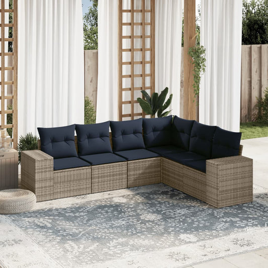 6-delige tuinbankset met kussens, grijs polyrotan is nu te koop bij PeponiXL, paradijselijk wonen!