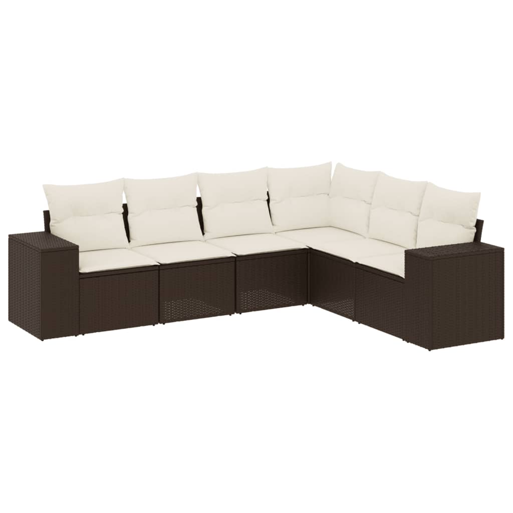 6-delige Loungeset met kussens poly rattan bruin is nu te koop bij PeponiXL, paradijselijk wonen!