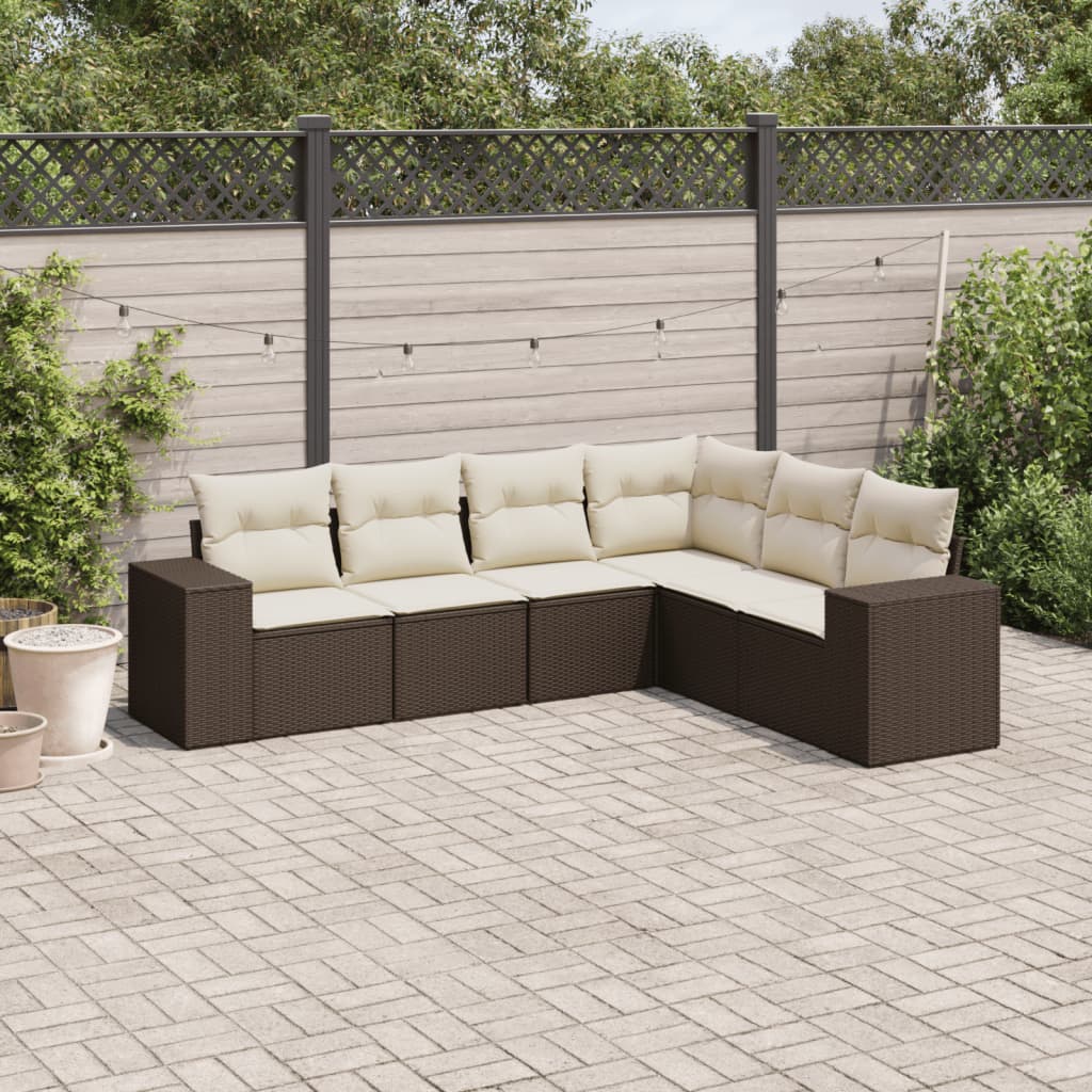 6-delige Loungeset met kussens poly rattan bruin is nu te koop bij PeponiXL, paradijselijk wonen!