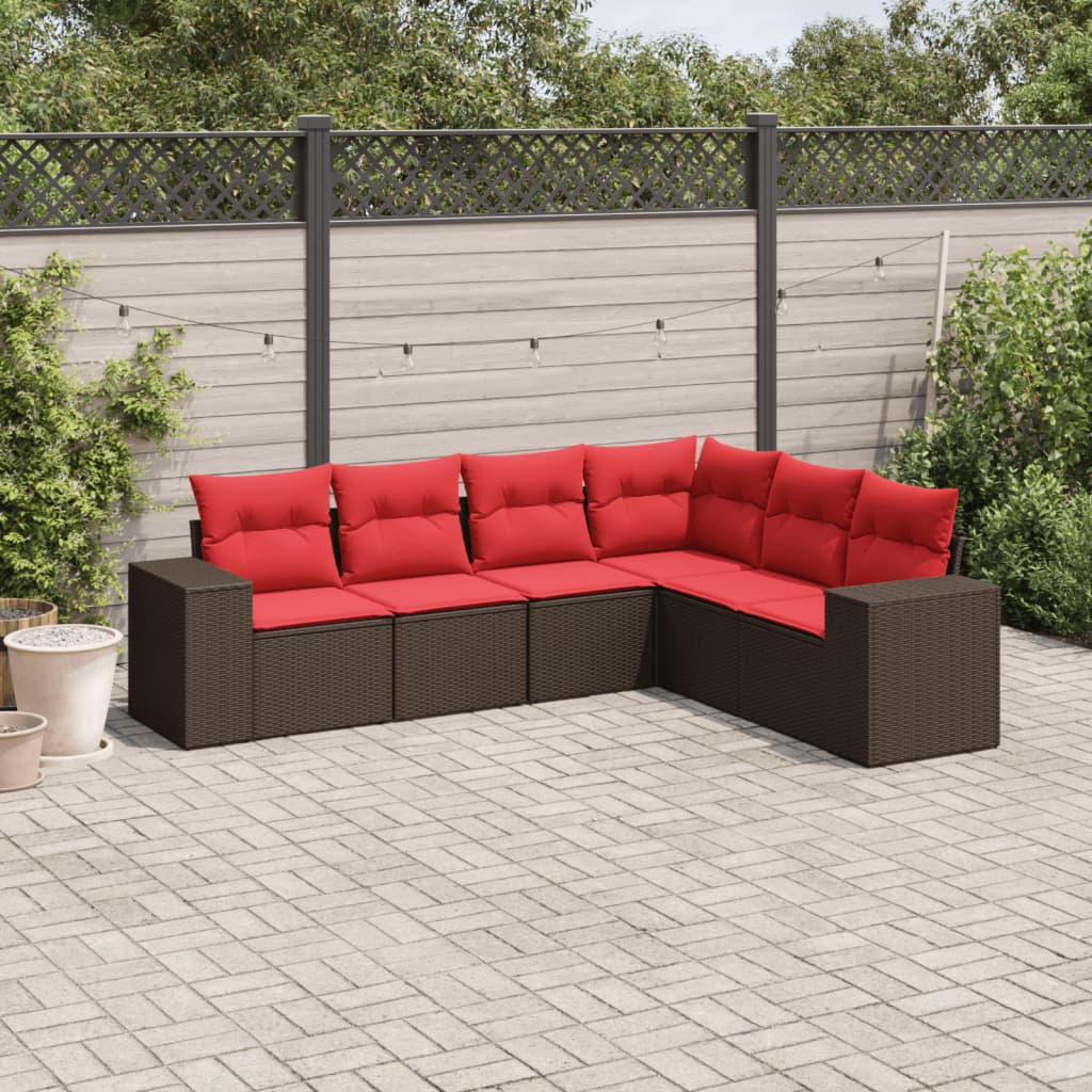 6-delige tuinbankset met kussens, bruin polyrotan is nu te koop bij PeponiXL, paradijselijk wonen!
