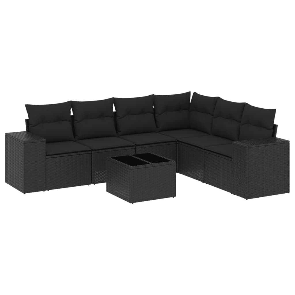 7-delige Loungeset met kussens poly rattan zwart is nu te koop bij PeponiXL, paradijselijk wonen!