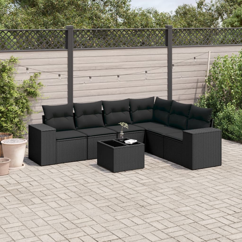 7-delige Loungeset met kussens poly rattan zwart is nu te koop bij PeponiXL, paradijselijk wonen!