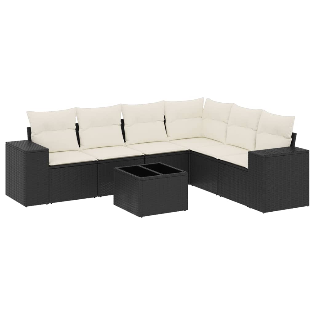 7-delige Loungeset met kussens poly rattan zwart is nu te koop bij PeponiXL, paradijselijk wonen!