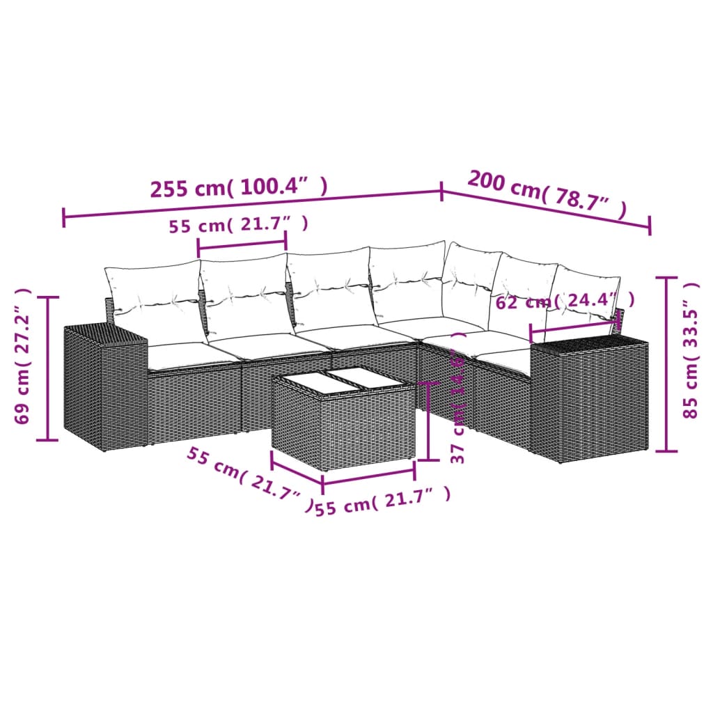 7-delige Loungeset met kussens poly rattan zwart is nu te koop bij PeponiXL, paradijselijk wonen!