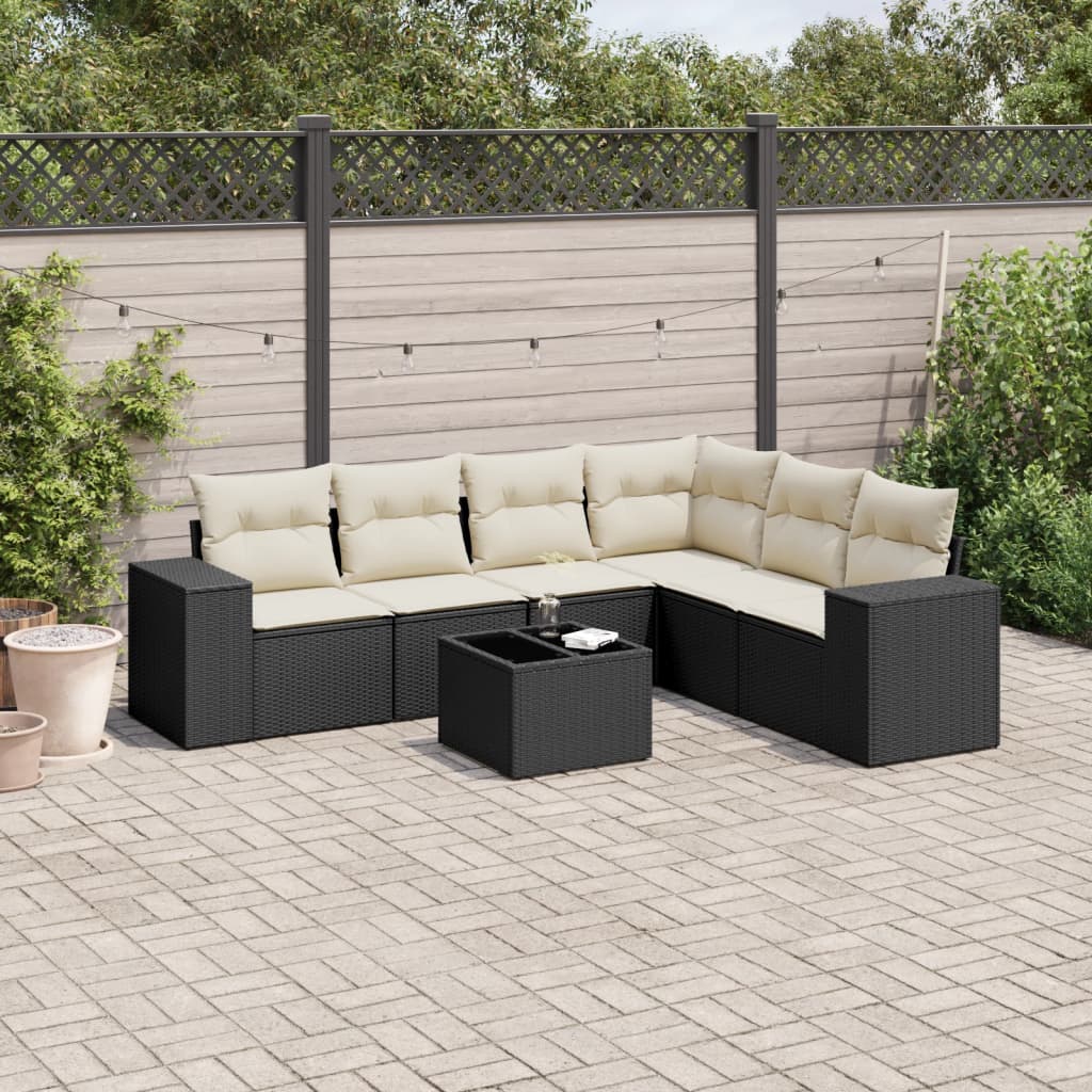 7-delige Loungeset met kussens poly rattan zwart is nu te koop bij PeponiXL, paradijselijk wonen!