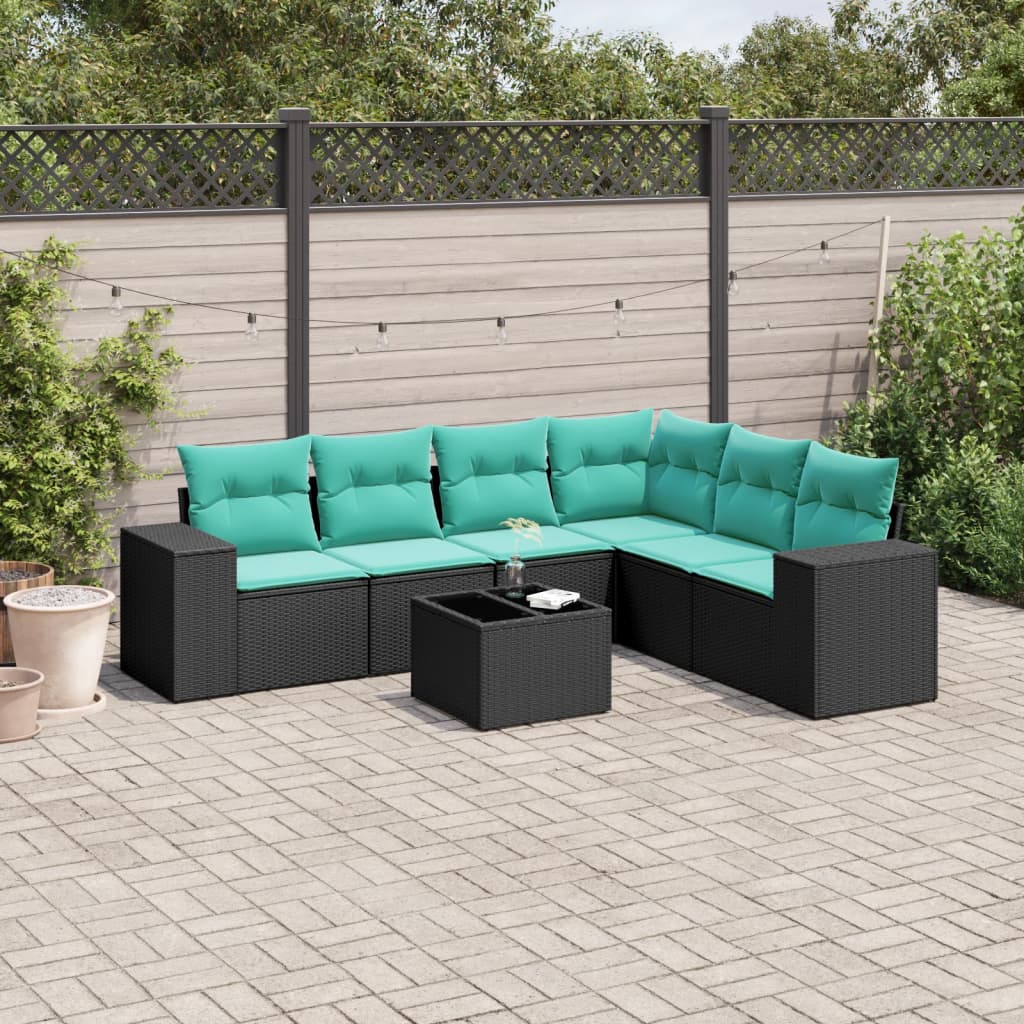 7-delige tuinbankset met kussens van zwart polyrotan is nu te koop bij PeponiXL, paradijselijk wonen!