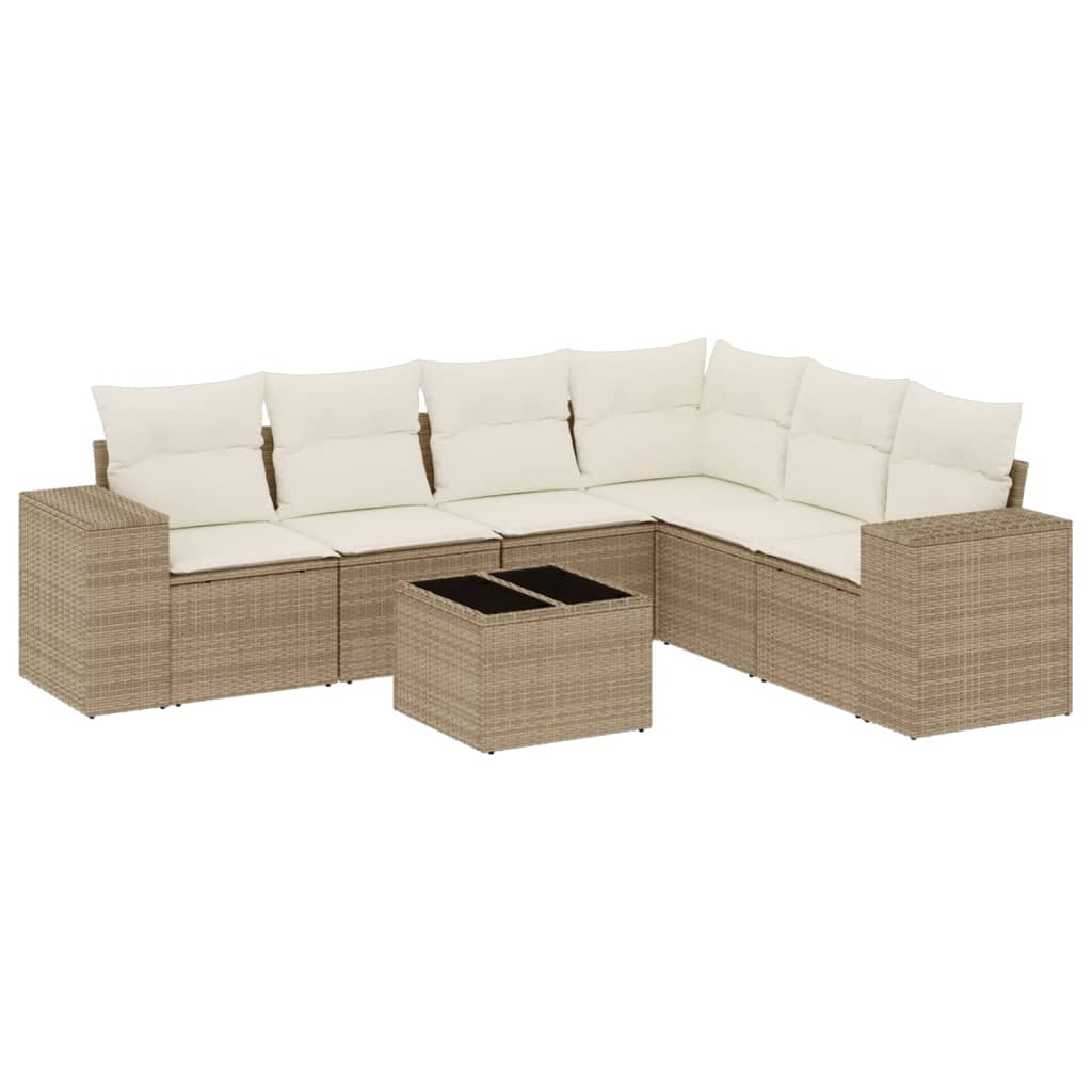 7-delige Loungeset met kussens poly rattan beige is nu te koop bij PeponiXL, paradijselijk wonen!