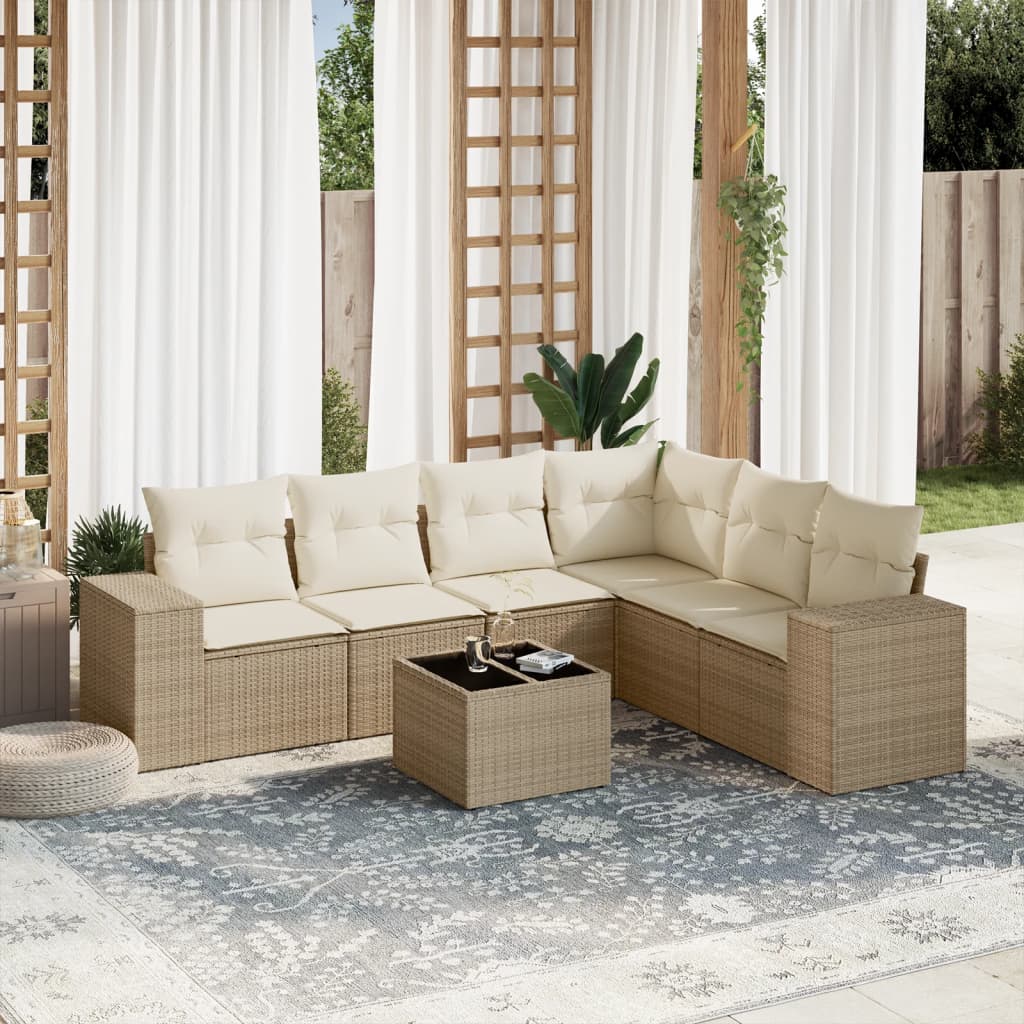 7-delige Loungeset met kussens poly rattan beige is nu te koop bij PeponiXL, paradijselijk wonen!
