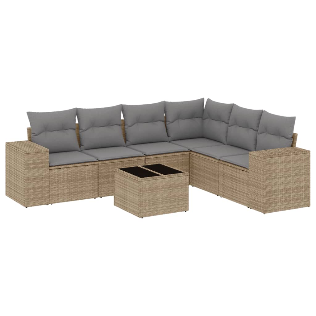 7-delige Loungeset met kussens poly rattan beige is nu te koop bij PeponiXL, paradijselijk wonen!