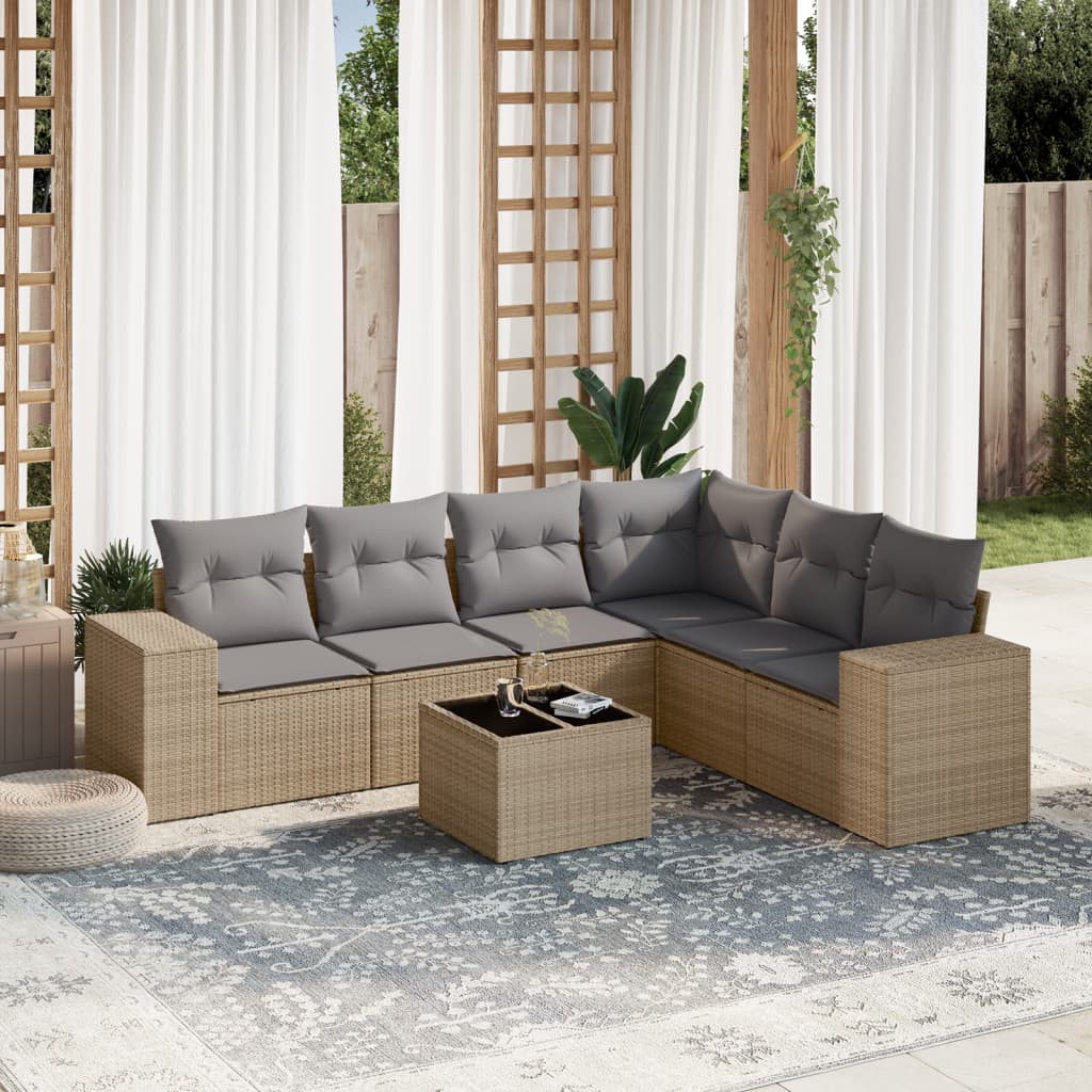 7-delige Loungeset met kussens poly rattan beige is nu te koop bij PeponiXL, paradijselijk wonen!