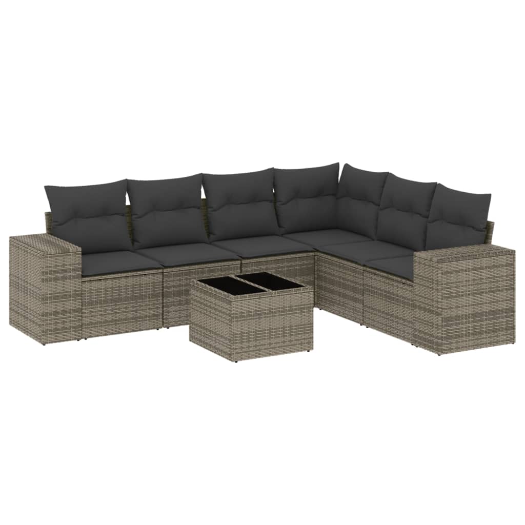 7-delige Loungeset met kussens poly rattan grijs is nu te koop bij PeponiXL, paradijselijk wonen!