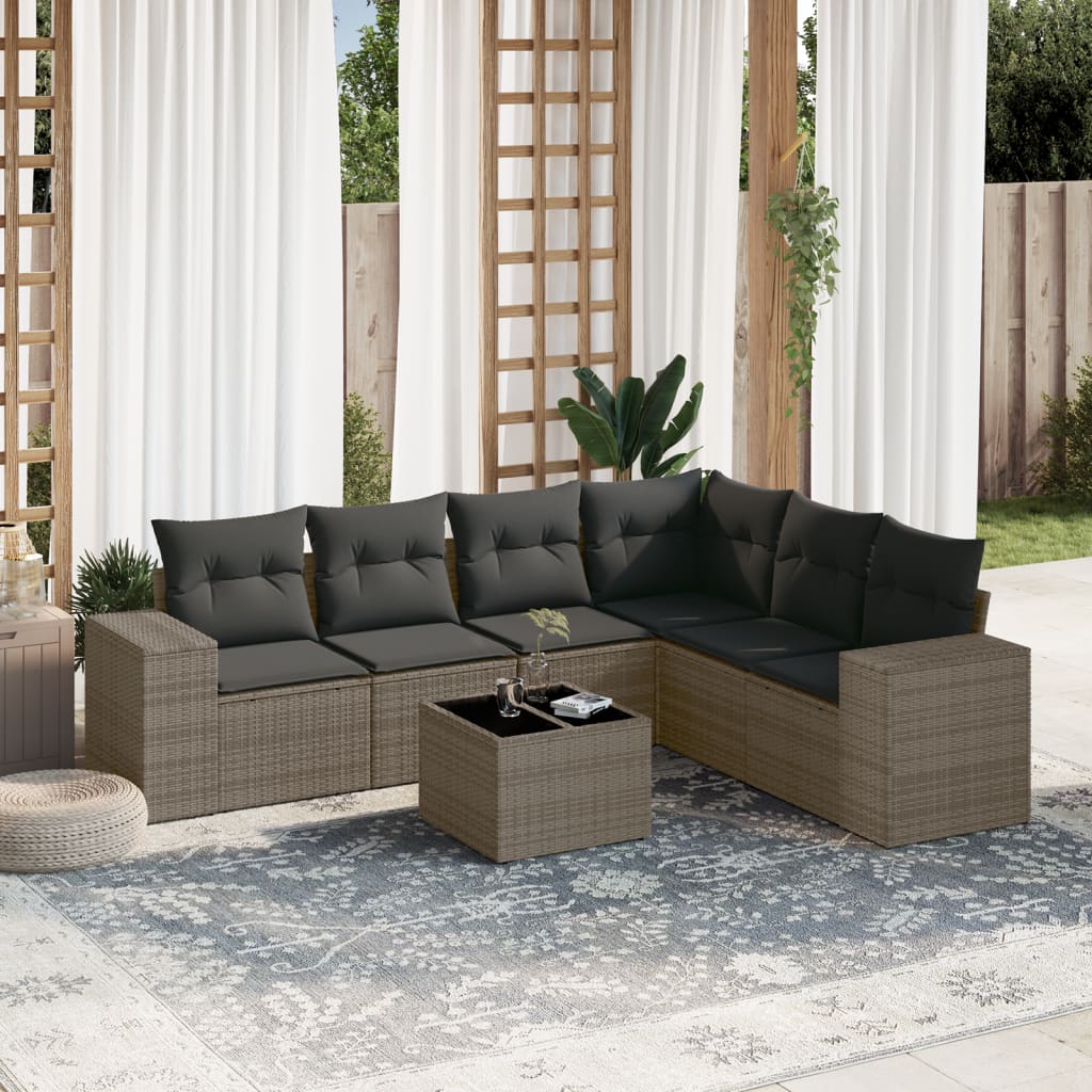 7-delige Loungeset met kussens poly rattan grijs is nu te koop bij PeponiXL, paradijselijk wonen!
