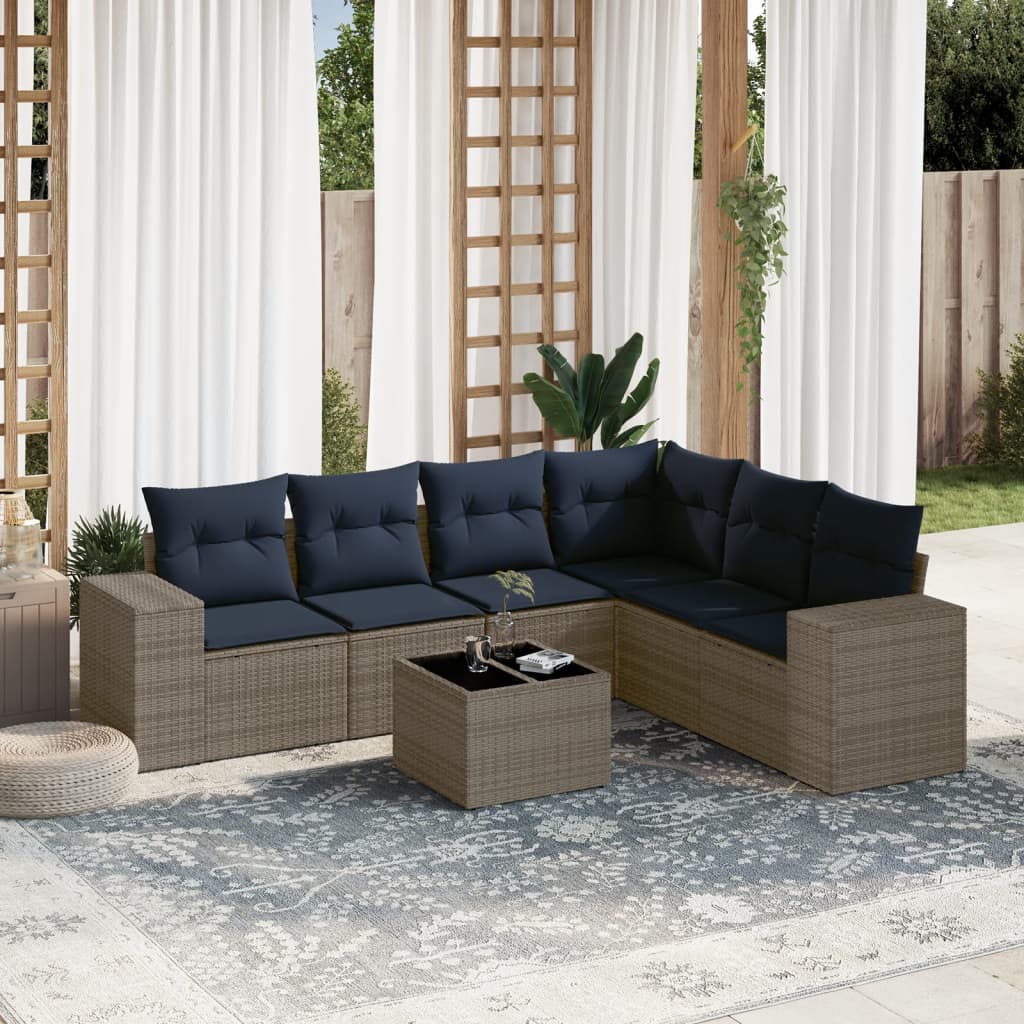 7-delige tuinbankset met kussens, grijs polyrotan is nu te koop bij PeponiXL, paradijselijk wonen!
