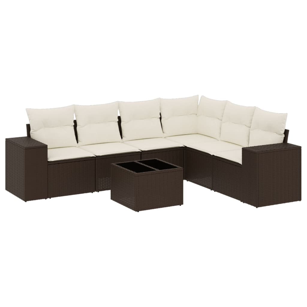 7-delige Loungeset met kussens poly rattan bruin is nu te koop bij PeponiXL, paradijselijk wonen!