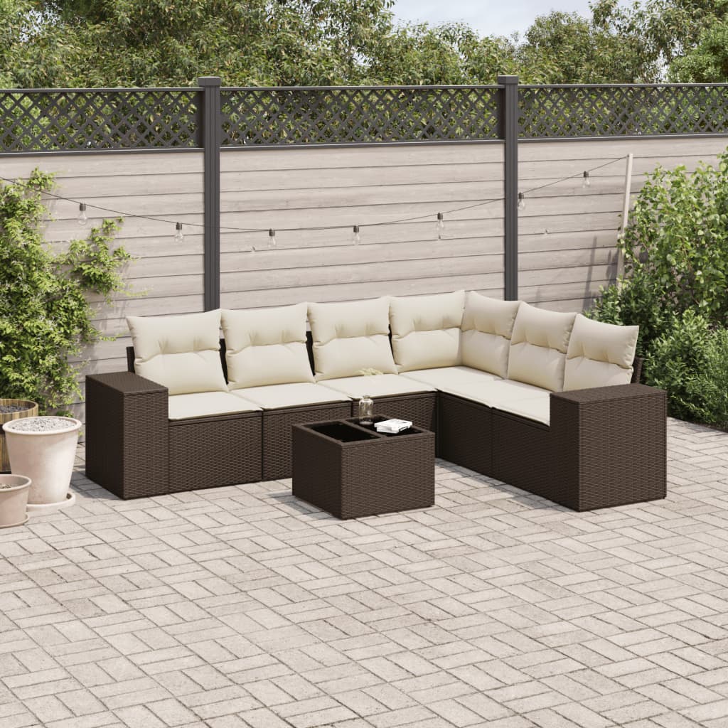 7-delige Loungeset met kussens poly rattan bruin is nu te koop bij PeponiXL, paradijselijk wonen!