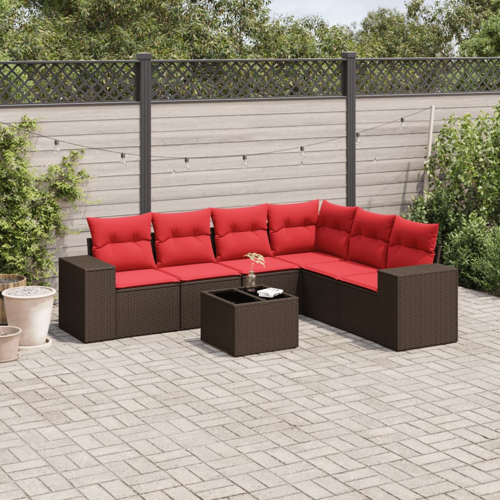 7-delige tuinbankset met kussens, bruin polyrotan is nu te koop bij PeponiXL, paradijselijk wonen!