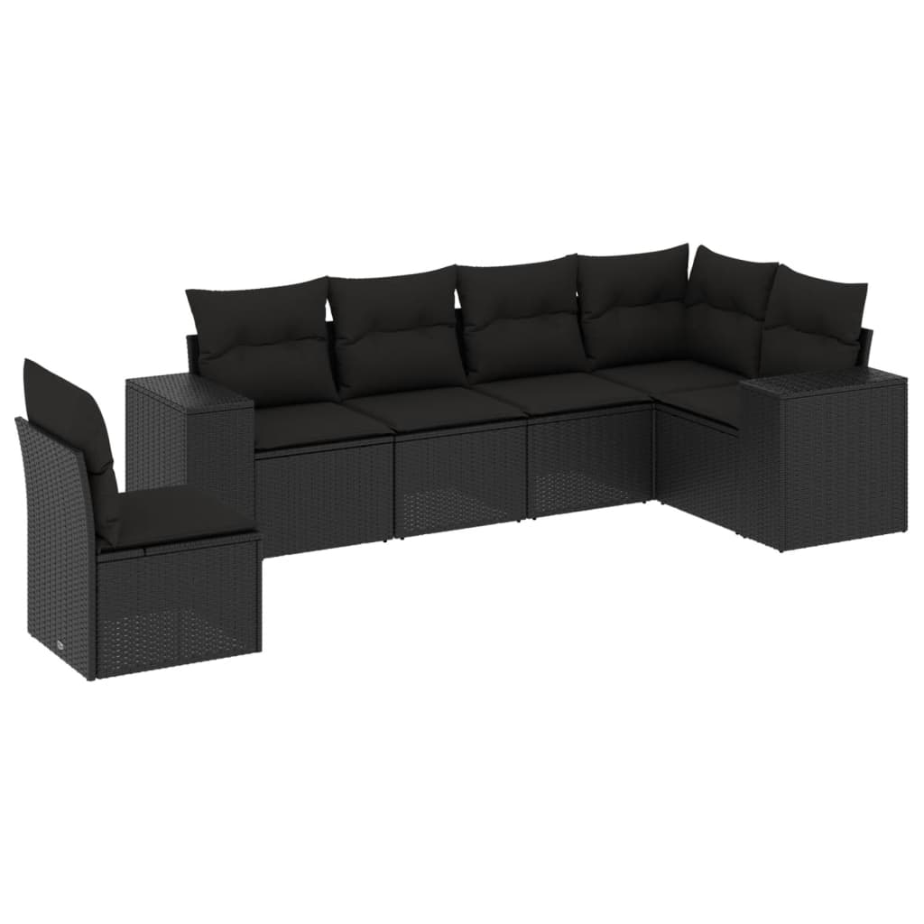 6-delige Loungeset met kussens poly rattan zwart is nu te koop bij PeponiXL, paradijselijk wonen!