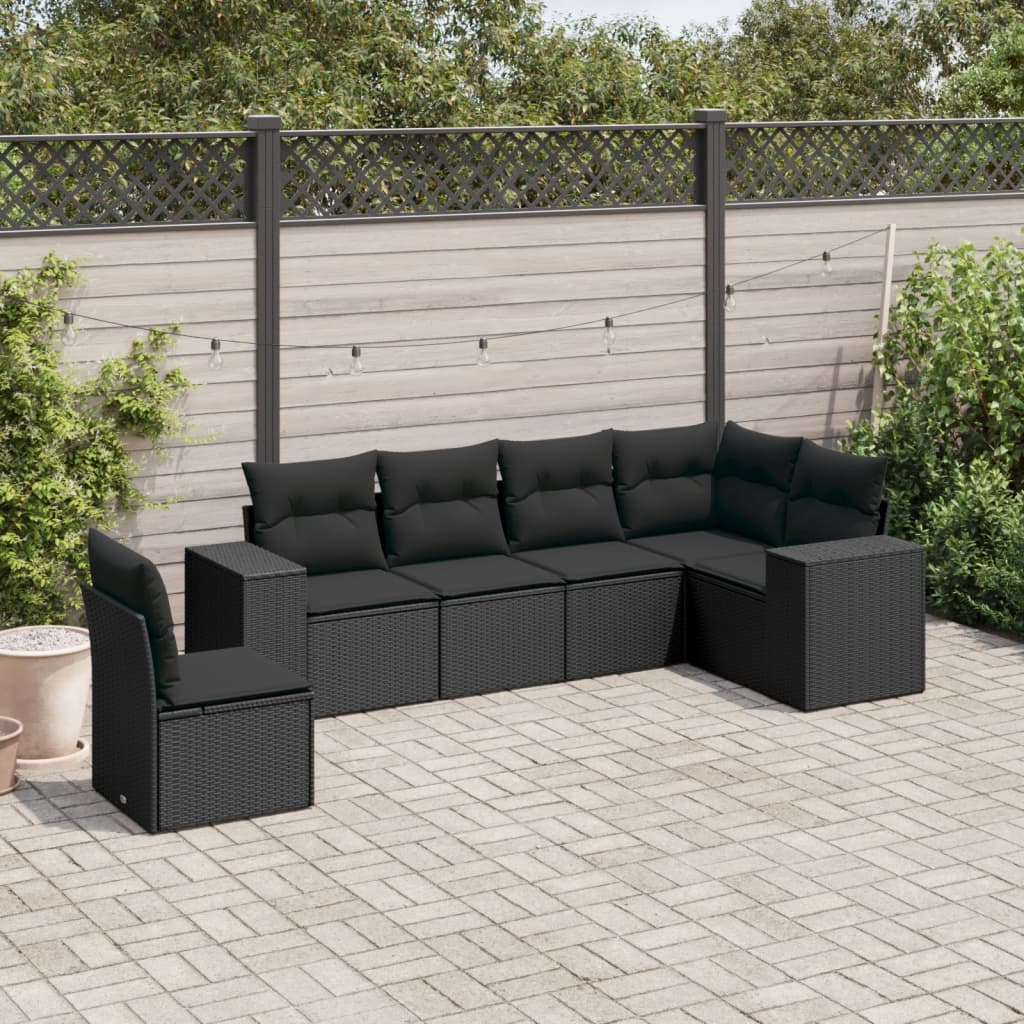 6-delige Loungeset met kussens poly rattan zwart is nu te koop bij PeponiXL, paradijselijk wonen!