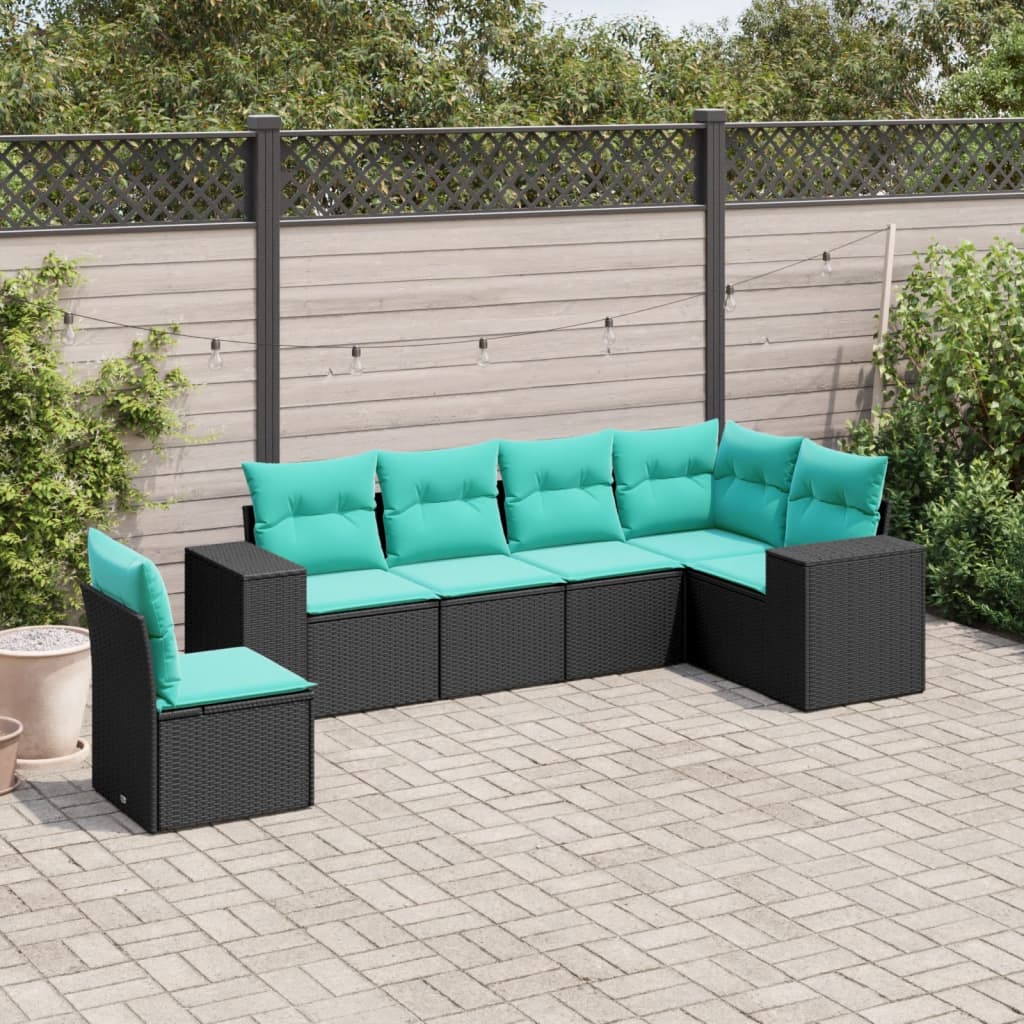 6-delige tuinbankset met kussens van zwart polyrotan is nu te koop bij PeponiXL, paradijselijk wonen!