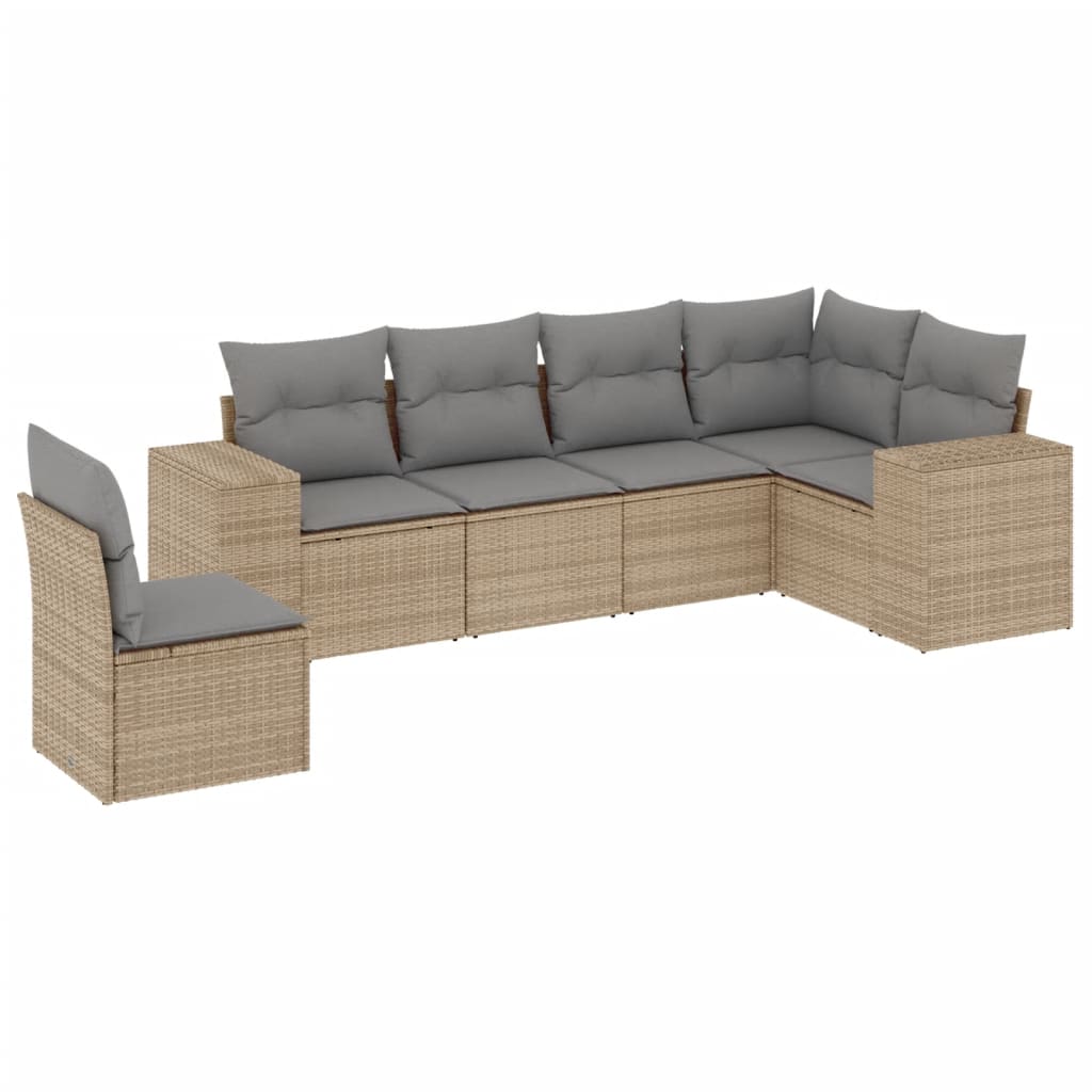 6-delige Loungeset met kussens poly rattan beige is nu te koop bij PeponiXL, paradijselijk wonen!