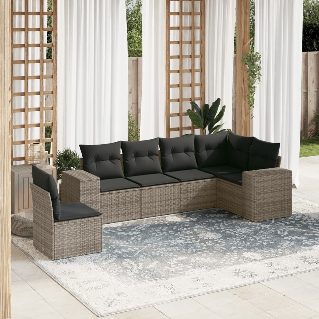 6-delige Loungeset met kussens poly rattan grijs is nu te koop bij PeponiXL, paradijselijk wonen!