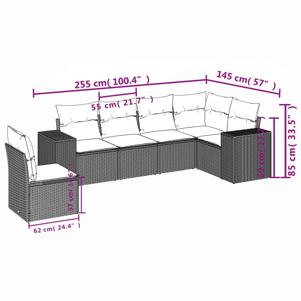 6-delige tuinbankset met kussens, grijs polyrotan is nu te koop bij PeponiXL, paradijselijk wonen!