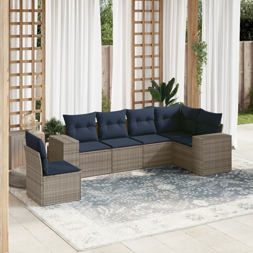 6-delige tuinbankset met kussens, grijs polyrotan is nu te koop bij PeponiXL, paradijselijk wonen!