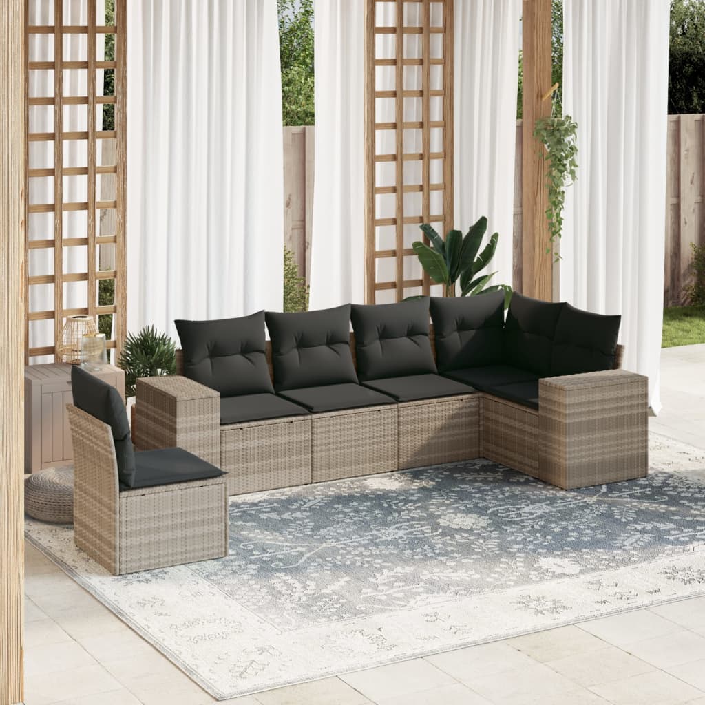 6-delige Loungeset met kussens poly rattan lichtgrijs is nu te koop bij PeponiXL, paradijselijk wonen!